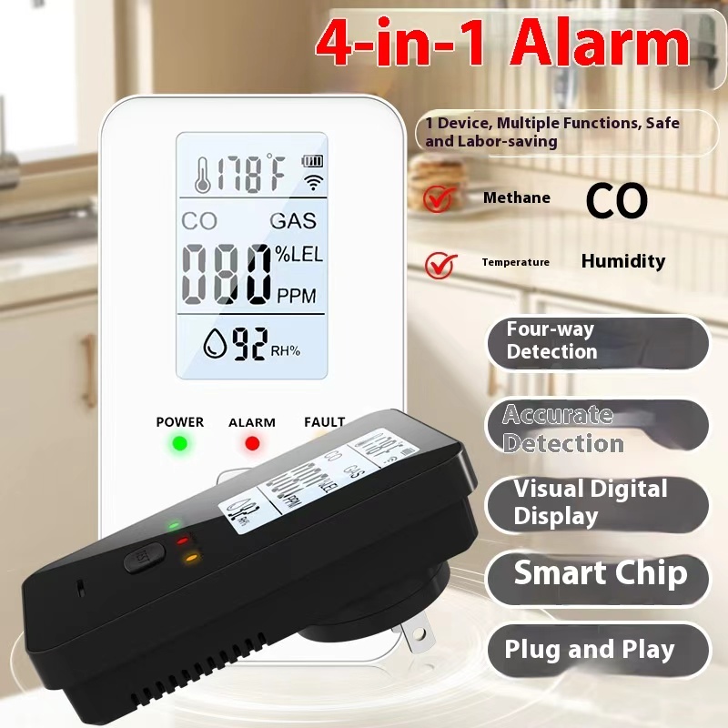 Co Detector Plug - เครื่องตรวจจับก๊าซ 4 in 1 เครื่องเตือนคาร์บอนมอนอกไซด์ เซ็นเซอร์มีเทน