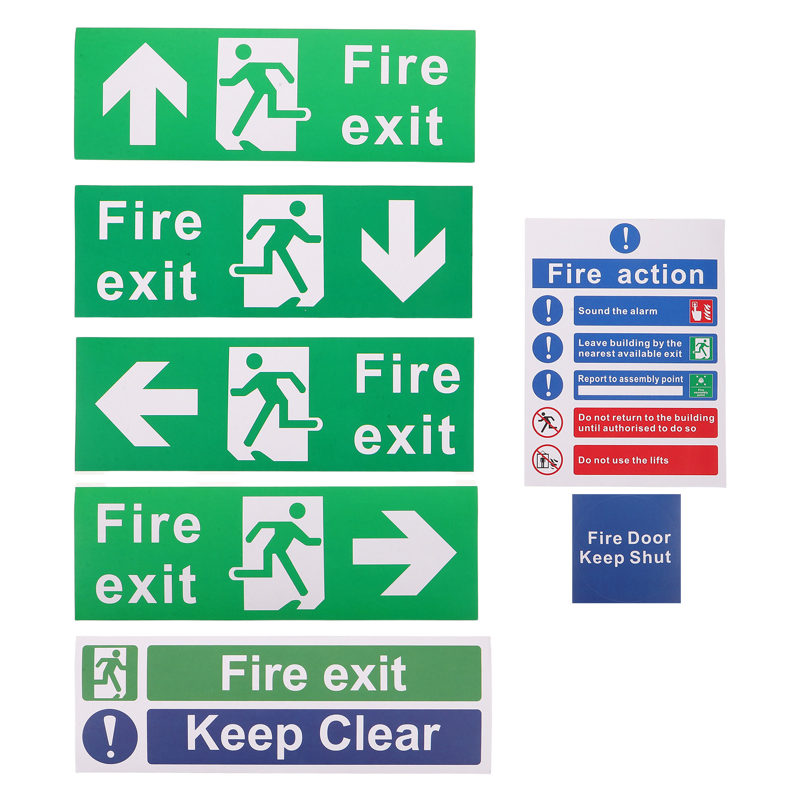 Emergency Exit Sign - ชุดป้ายทางออกฉุกเฉิน 21 ชิ้น พร้อมสัญลักษณ์ชี้ทางหนีภัย ลูกศรบอกทิศทาง สติกเกอร์