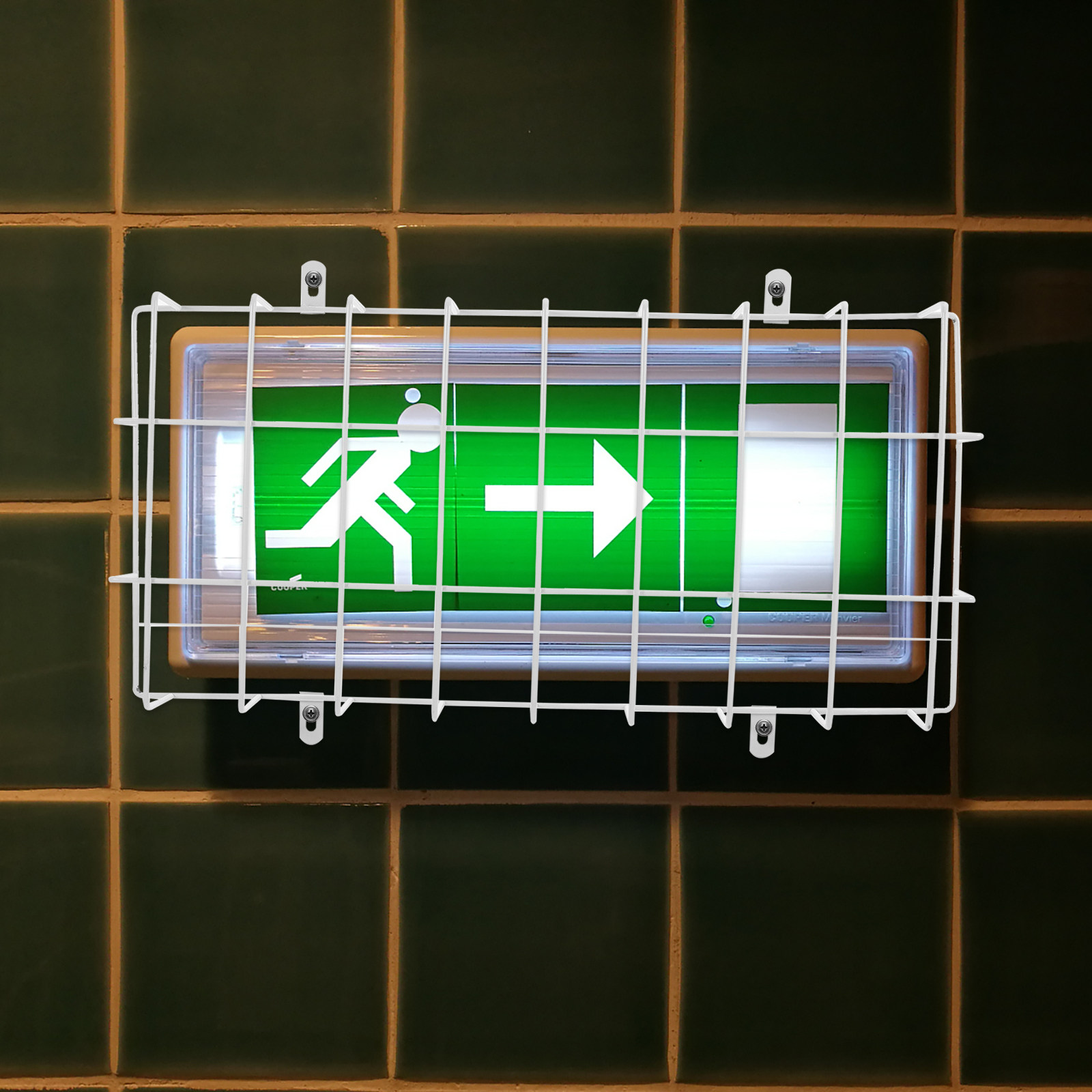 กรงป้องกันป้ายทางออกโลหะติดผนั - Emergency Exit Sign บทวิจารณ์และราคา